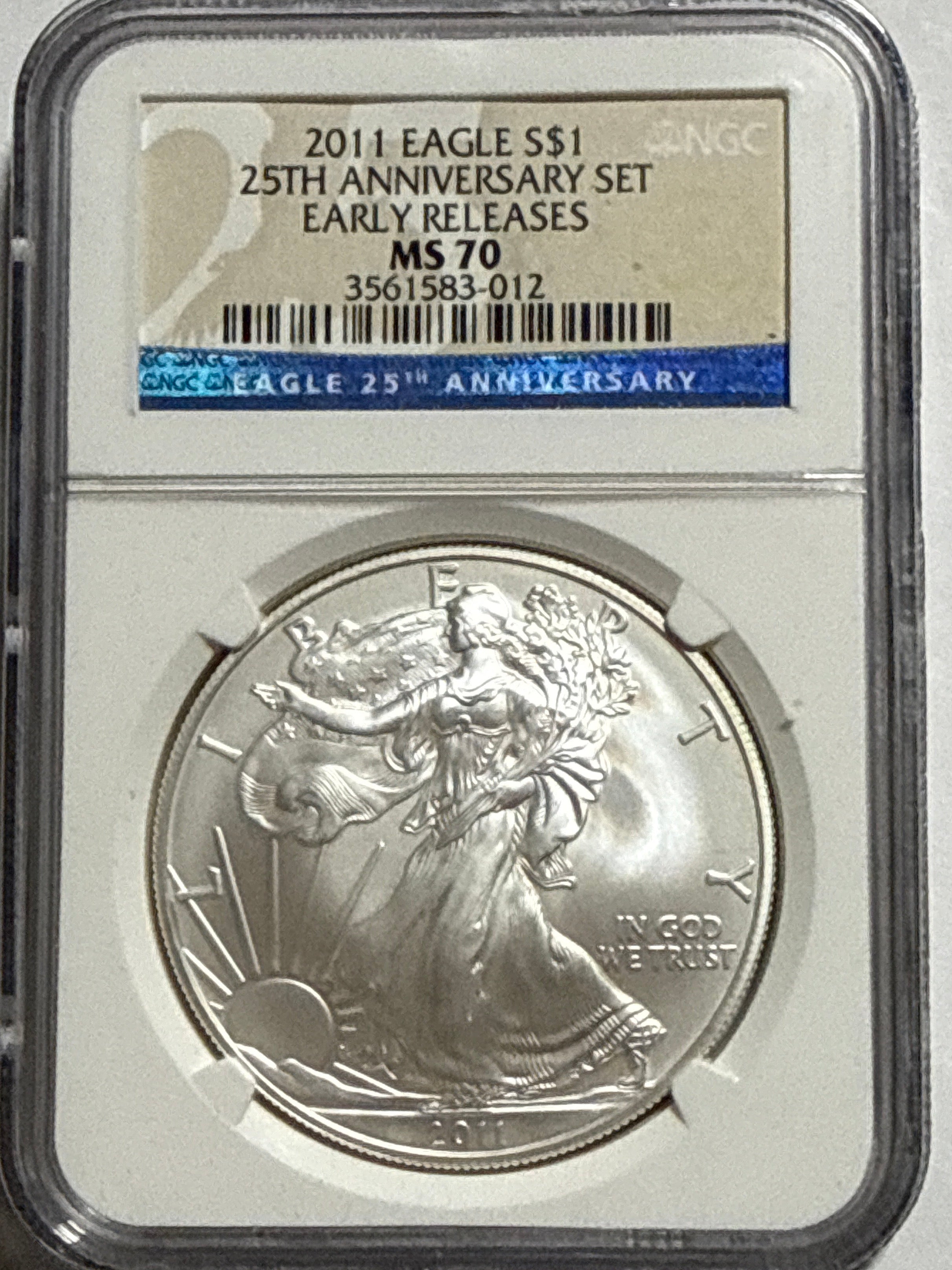 2011  Silver Eagles NGC 5 Piece-25th Anniversary Set -  MS/PF70/PF70-UCAM Early Releases  with Display Box