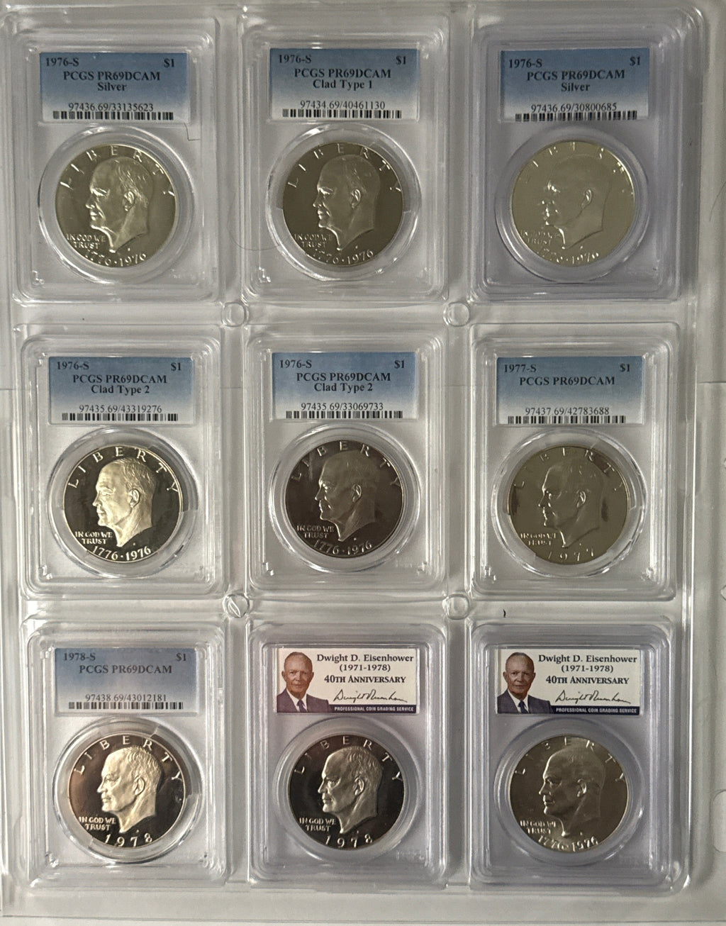1971-1978-S American Eisenhower Silver and Silver Clad Dollars MS69/MS67 18-Coin Set 10 Coins 40% Silver