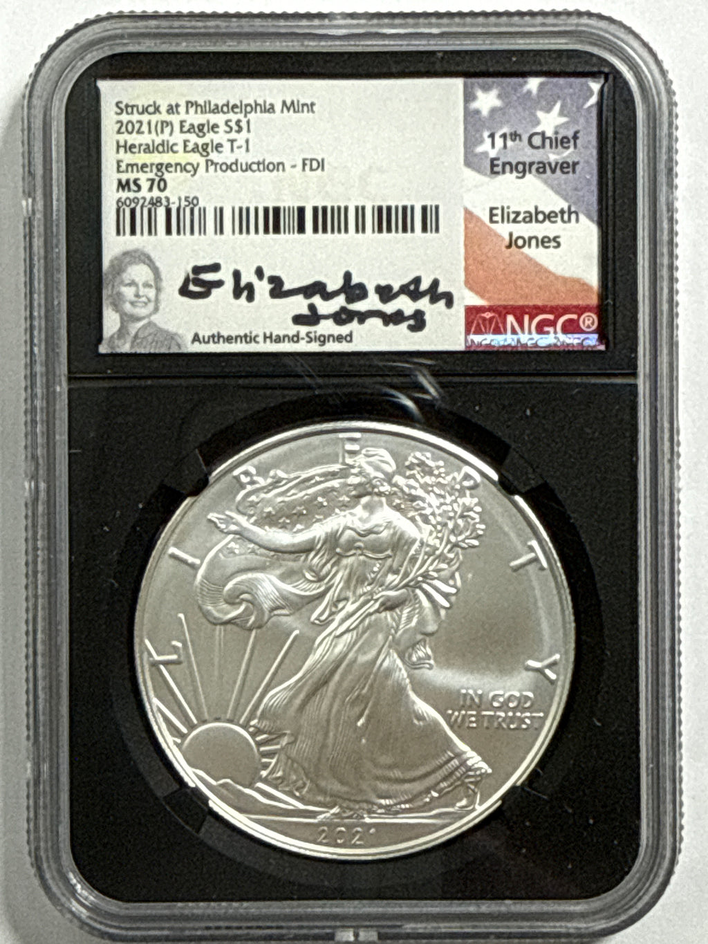 2021 (P) American Heraldic Silver Eagle T-1 Emergency Production 3-Coin Box Set NGC FDOI MS70 Mercanti/Jones/Moy
