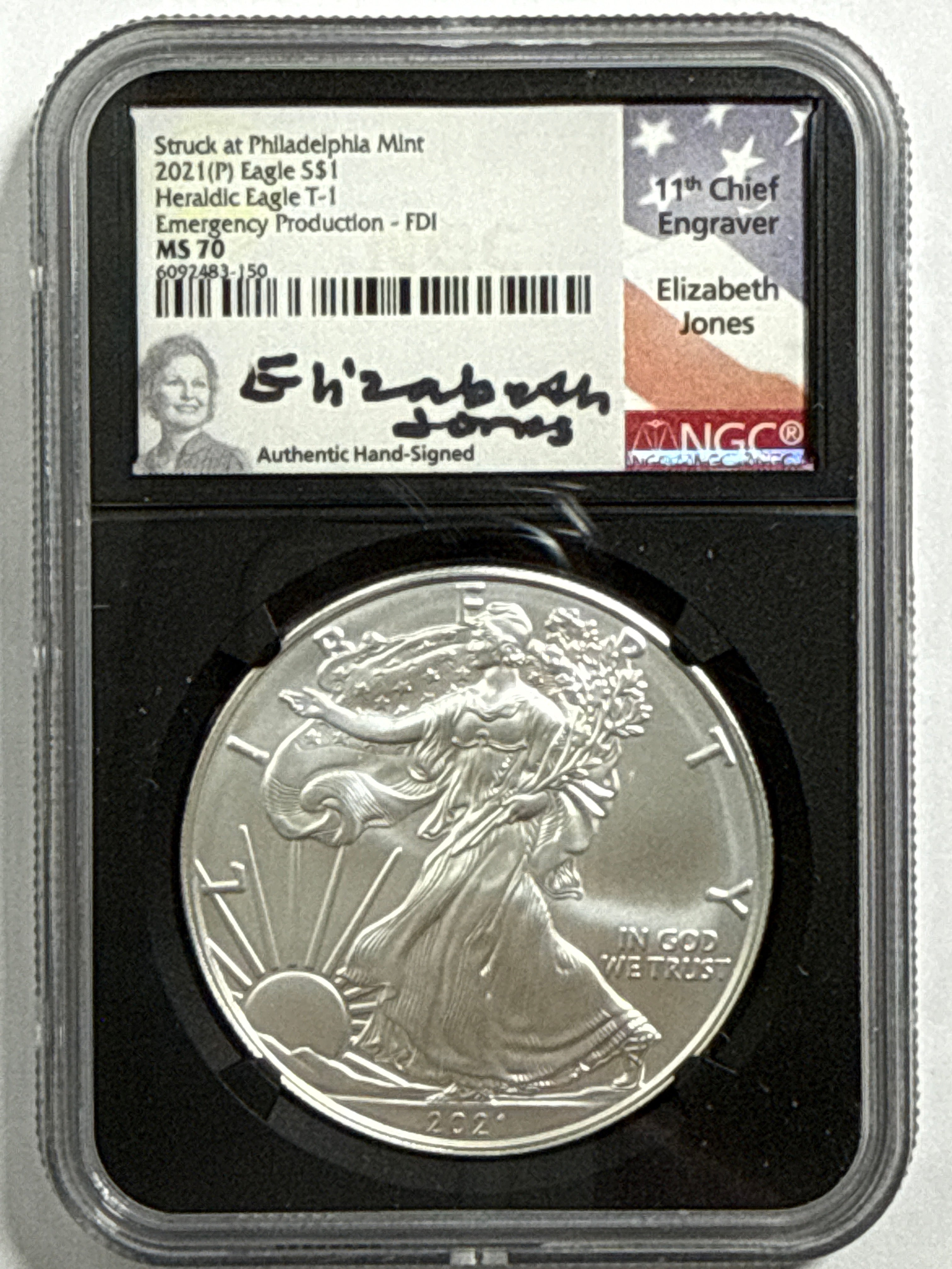 2021 (P) American Heraldic Silver Eagle T-1 Emergency Production 3-Coin Box Set NGC FDOI MS70 Mercanti/Jones/Moy