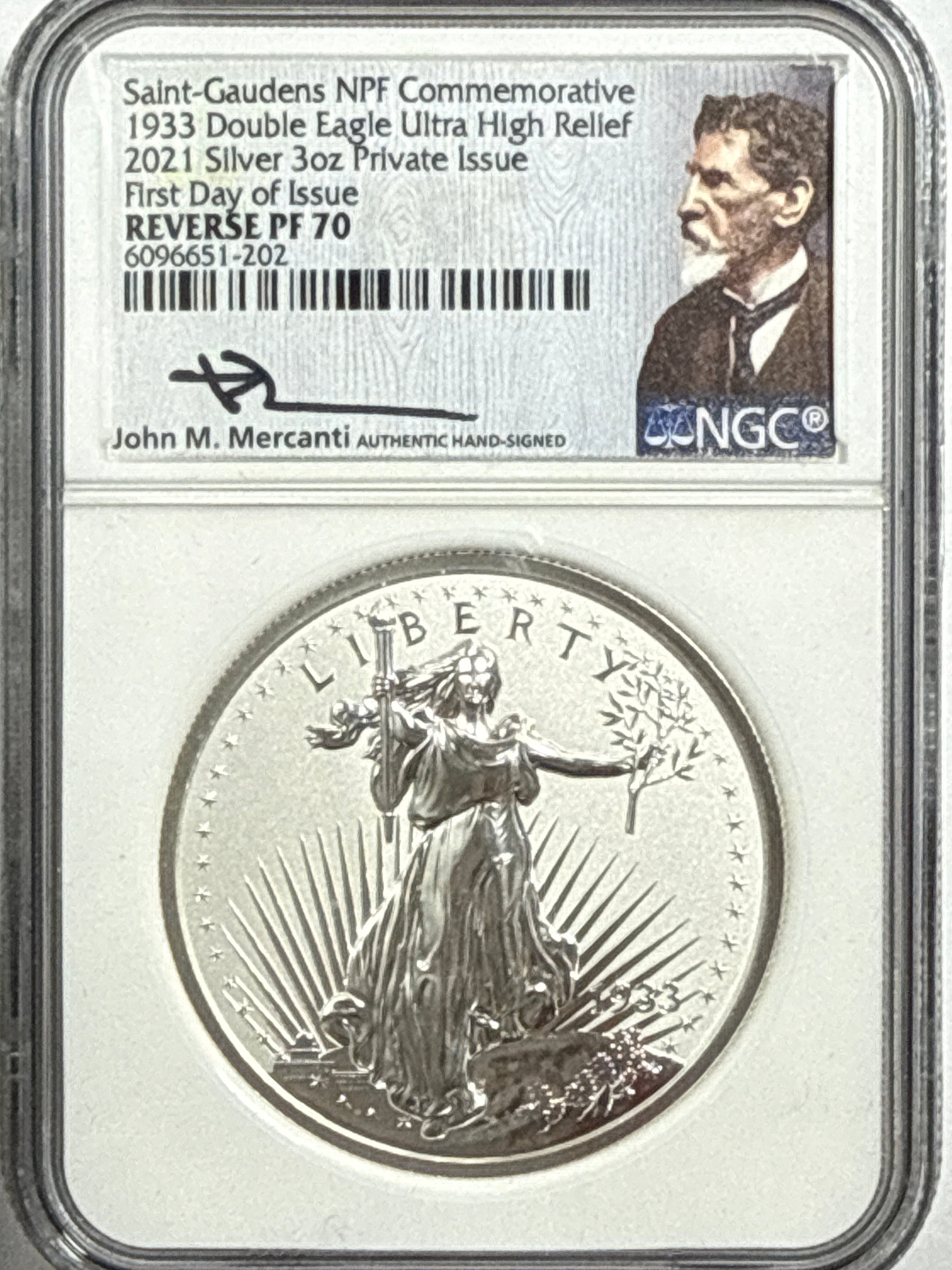 2021 American Silver Eagle 3 OZ Private Issue NGC Reverse PF70 FDOI  Saint-Gaudens Comm 1933 Double Eagle UHRJohn Mercanti