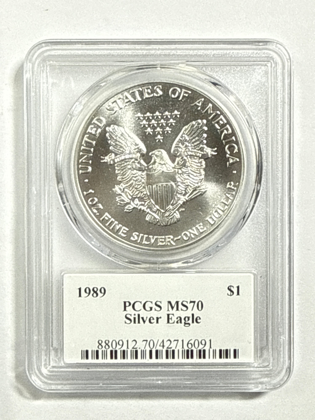 1989 American Silver Eagle PCGS MS70 John Mercanti Hand Signed Black Label