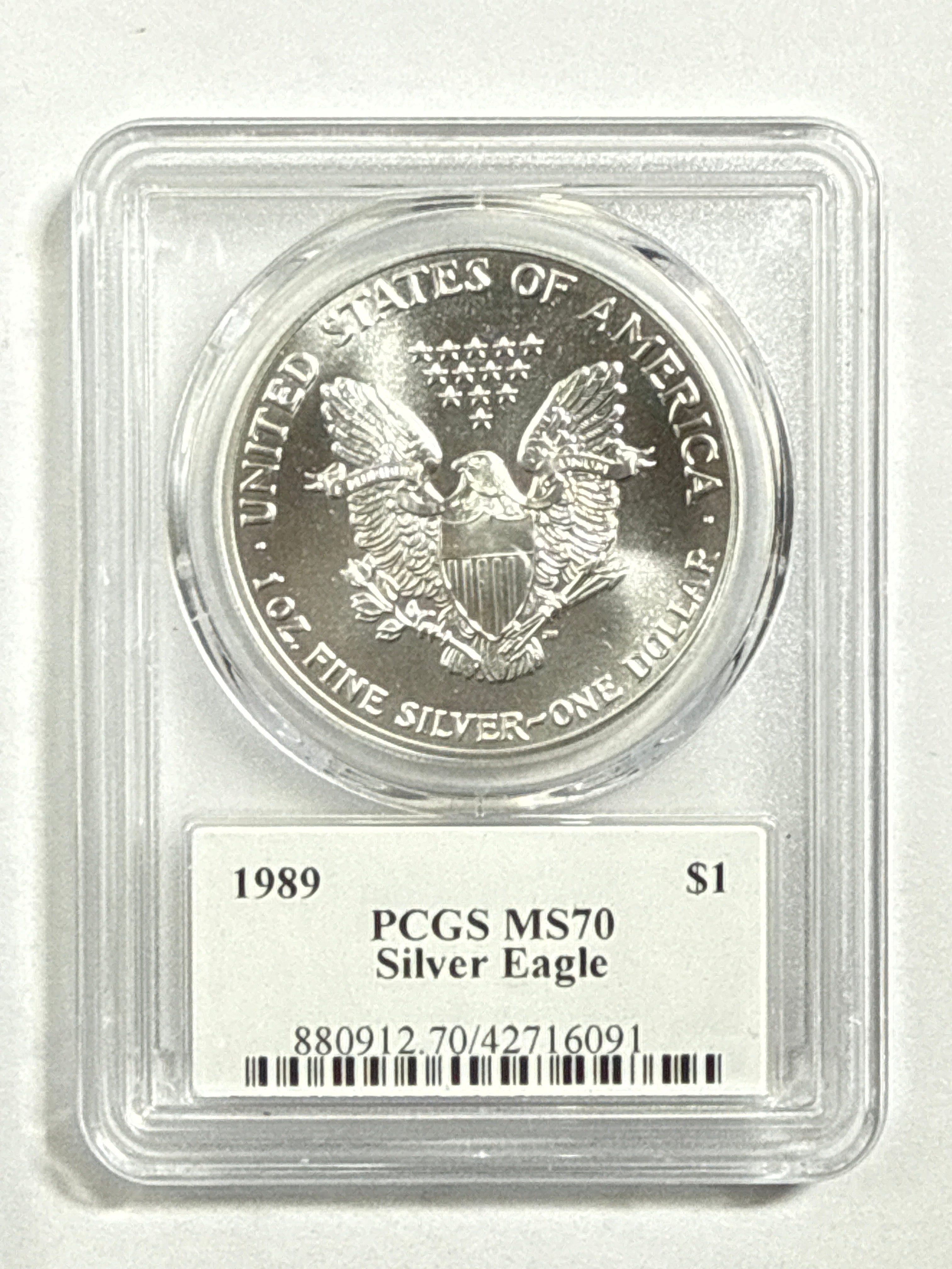 1989 American Silver Eagle PCGS MS70 John Mercanti Hand Signed Black Label