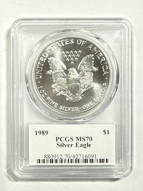 1989 American Silver Eagle PCGS MS70 John Mercanti Hand Signed Black Label