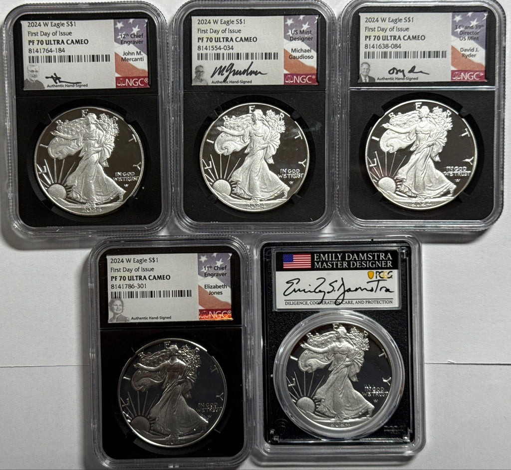2024-W American Silver Eagle 5 Coin Set NGC FDOI PF70 UCAM/PR70 DCAM Gaudioso/Mercanti/Ryder/Jopnes/Damstra