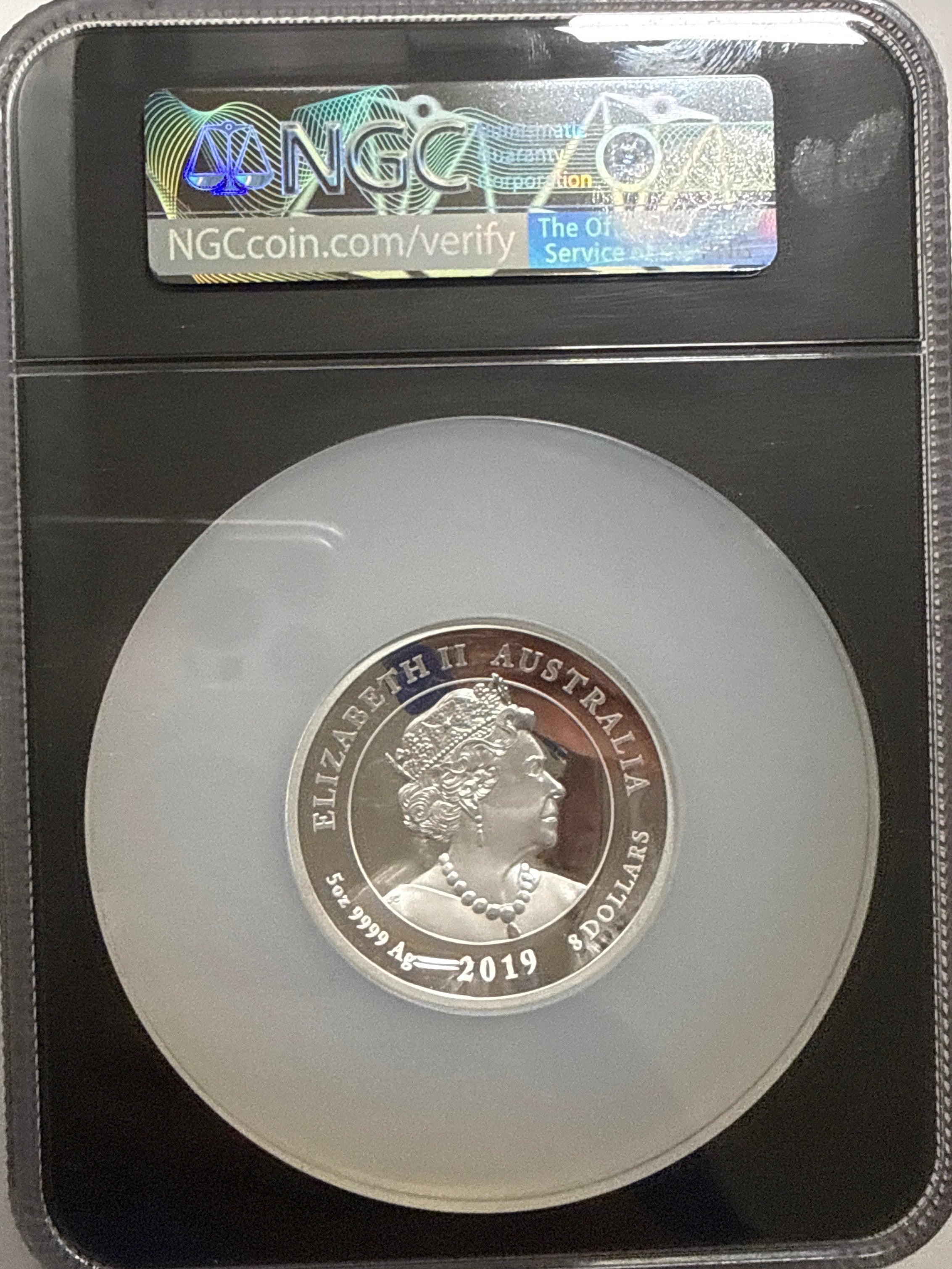 2019P Australia Moon Landing 5 oz .999  $8 NGC High Relief PF70 UCAM Coin #50 Charlie Duke Hand Signed