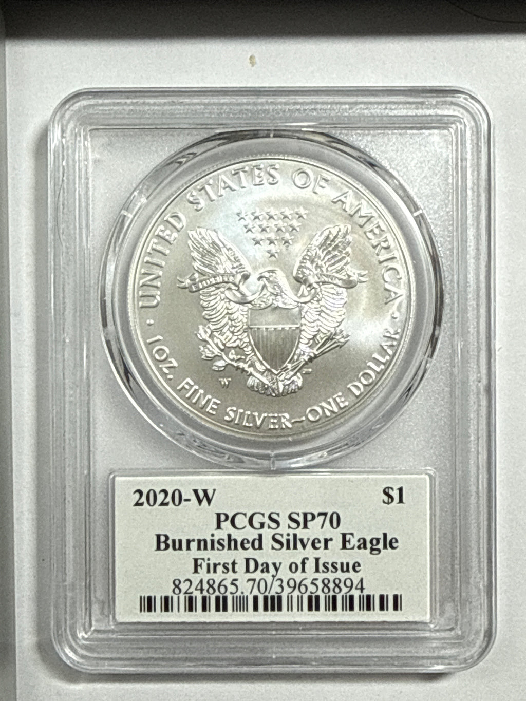 2020-W Burnished American Silver Eagle PCGS SP70 FDOI Jim Peed