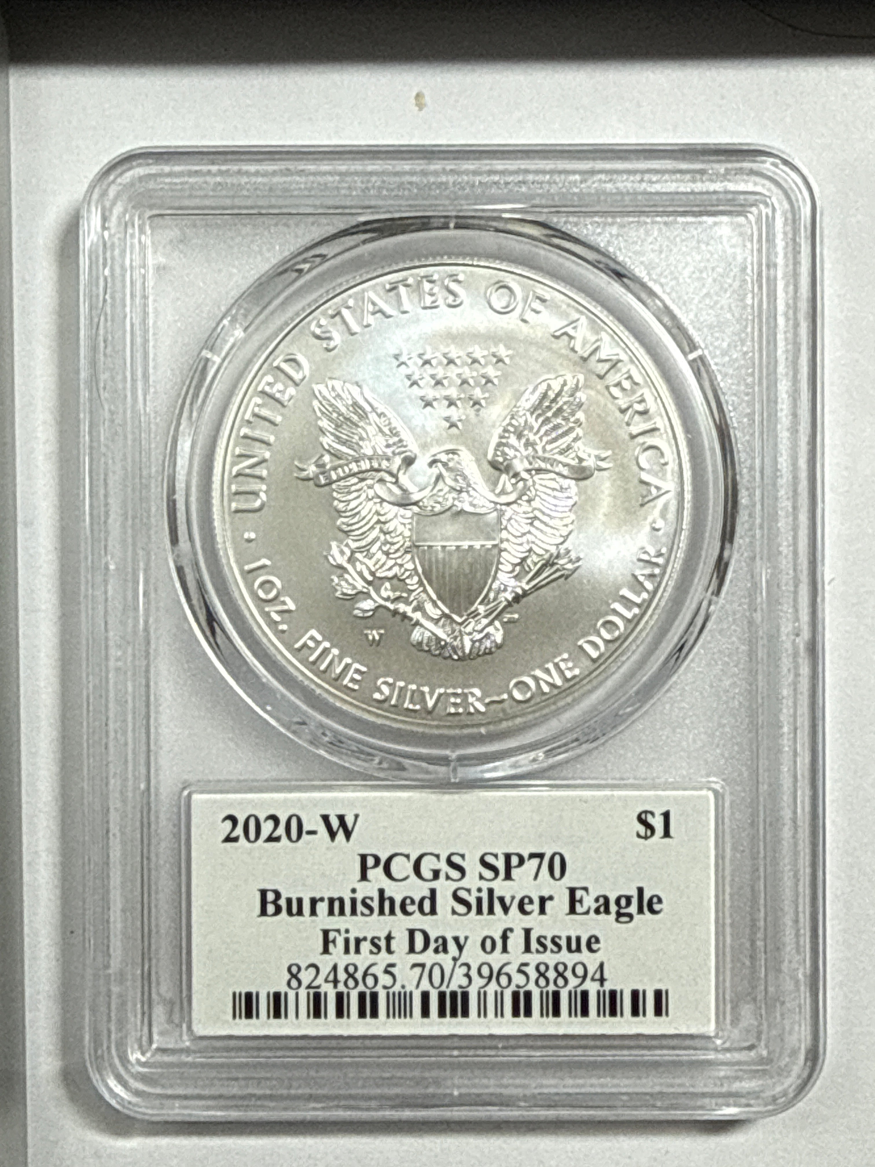 2020-W Burnished American Silver Eagle PCGS SP70 FDOI Jim Peed
