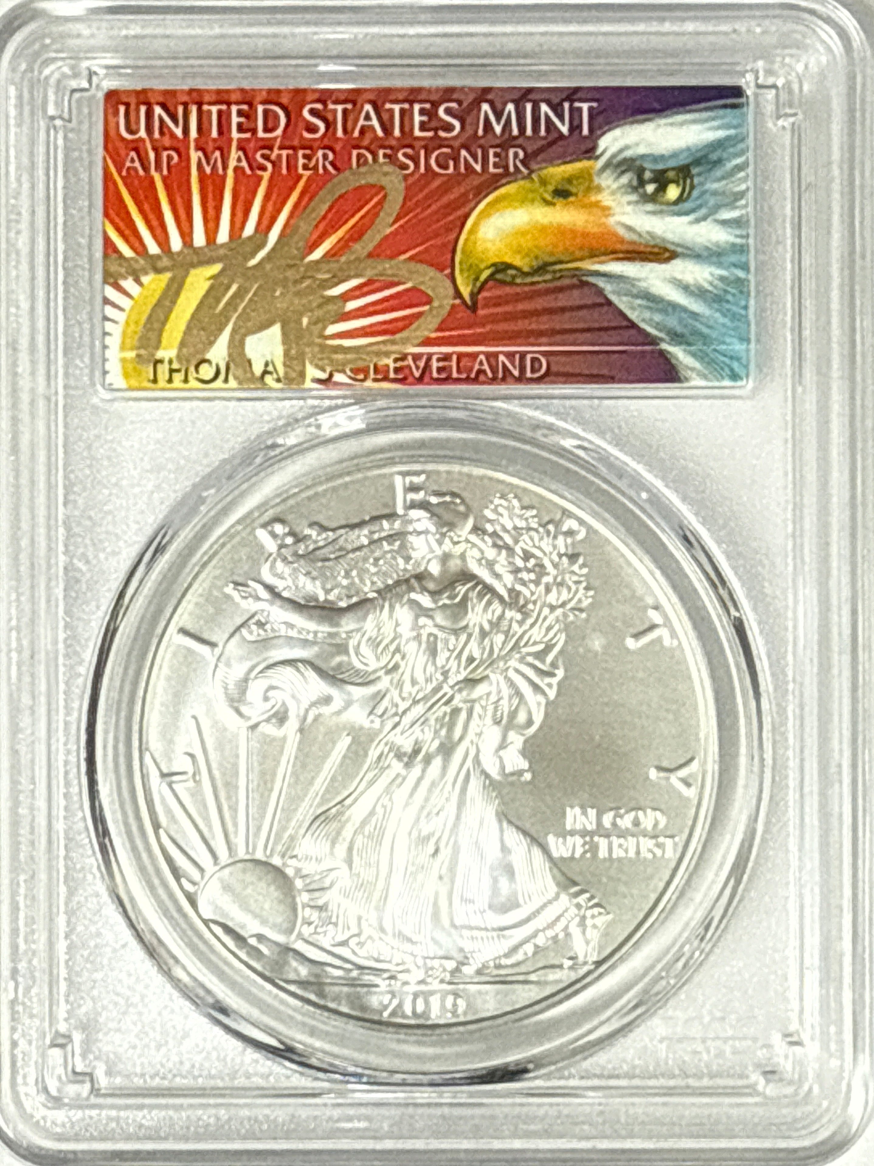 2019-W Burnished American Silver Eagle PCGS SP70 FDOI Thomas Cleveland
