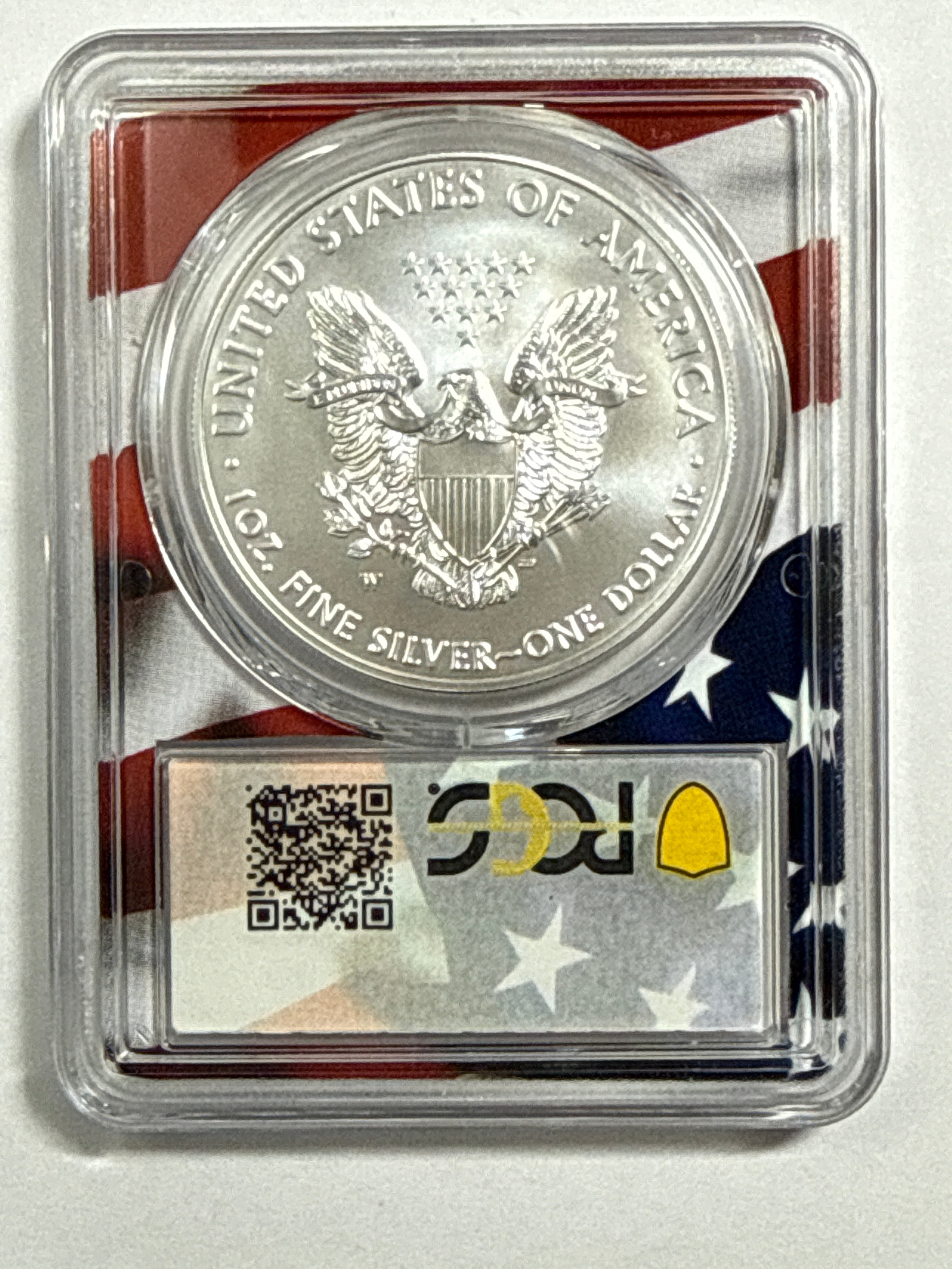 2019-W Burnished American Silver Eagle PCGS SP70 FDOI Flag Label