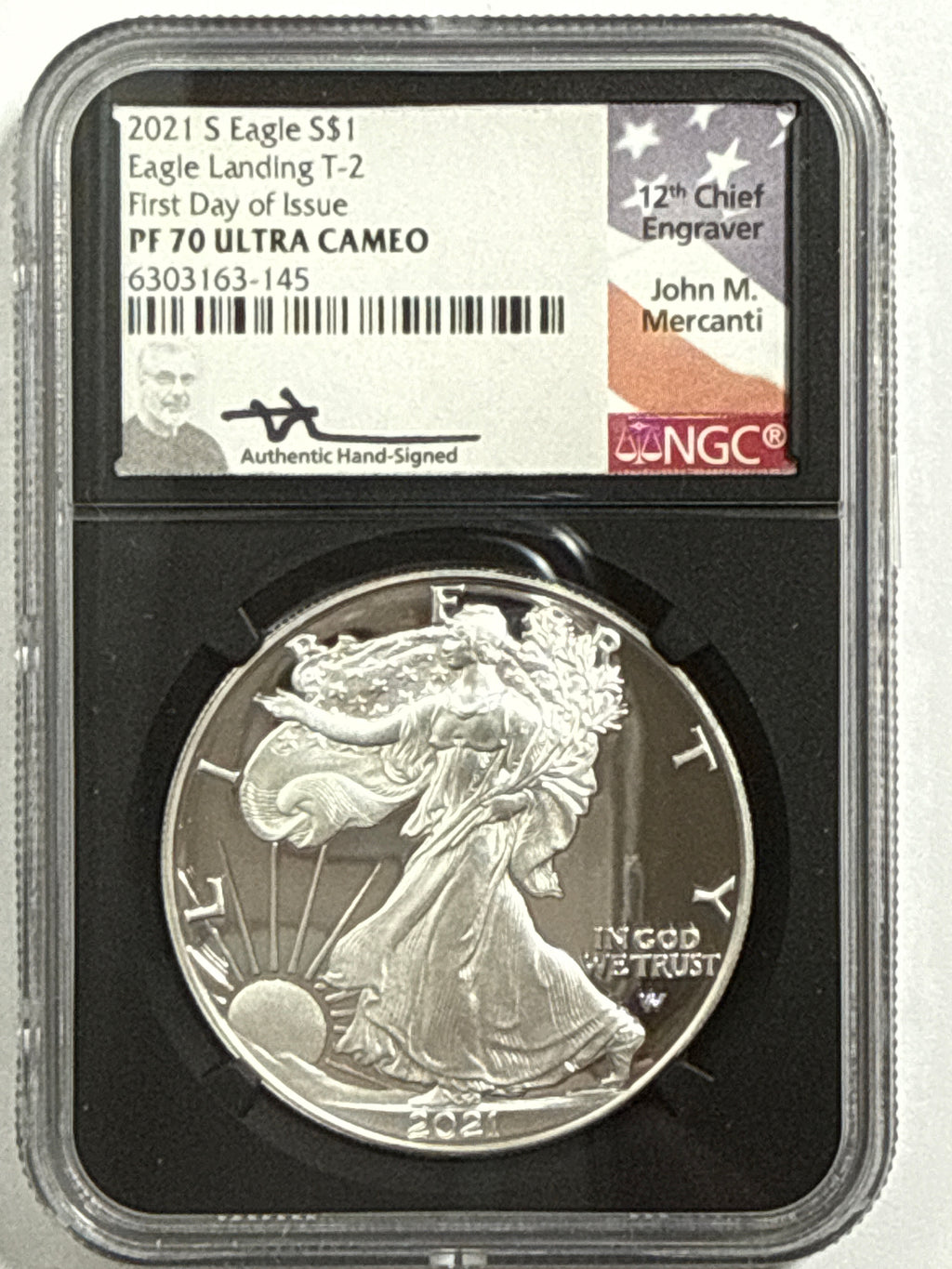 2021-S American Silver Eagle T-2 NGC/PCGS 3-Coin Box Set FDOI PF70 UCAM/PR70 DCAM FL Mercanti/Gaudioso/Damstra