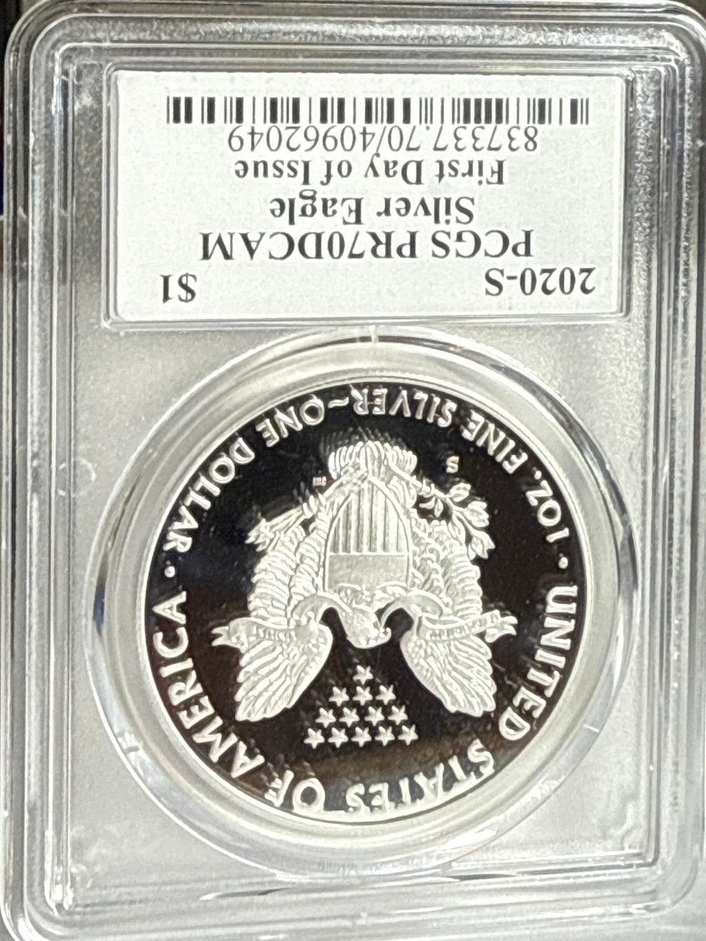 2020-S American Silver Eagle PCGS FDOI PR70 DCAM  J. M. Mercanti