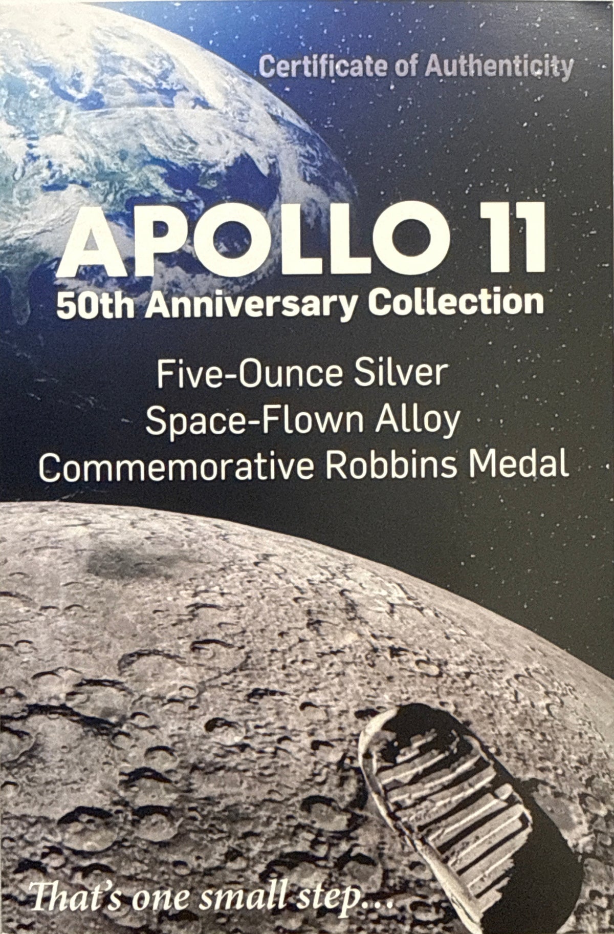 Vintage Vault: 2019 Apollo 11 50th Anniversary Robins Metal Restrike-5 oz Silver Contains Space Flown Material NGC MS70