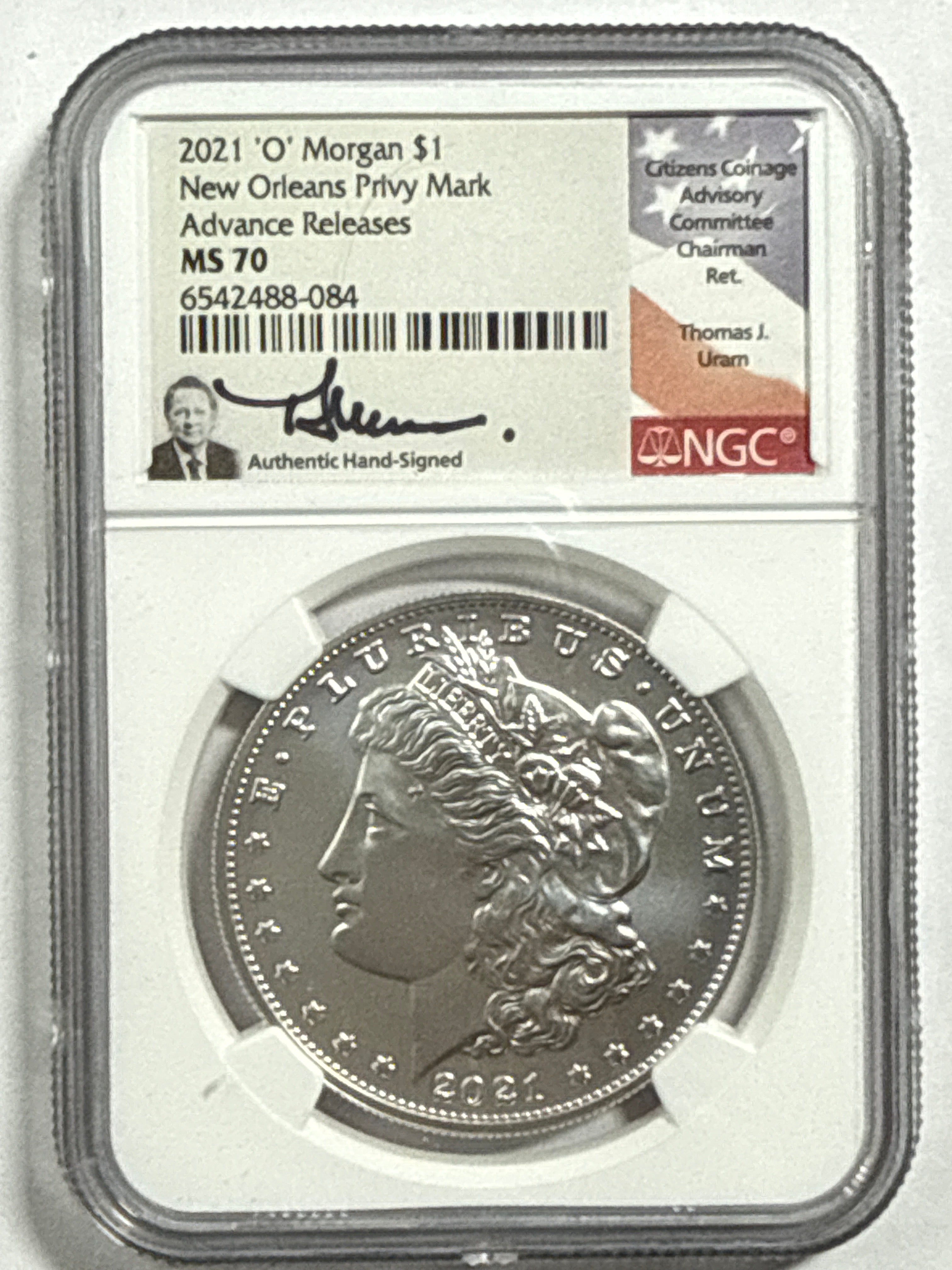 2021-CC/D/O/P/S Morgan/Peace Silver Dollar 6 piece set NGC MS70 Advance Release Thomas Uram Hand Signed