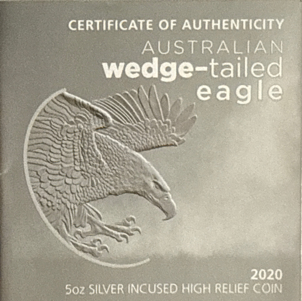 2020P Australia 5 oz $8 Silver Wedge-Tailed Eagle-Incluse NGC High Relief-Incluse PF70 UCAM  Mercanti