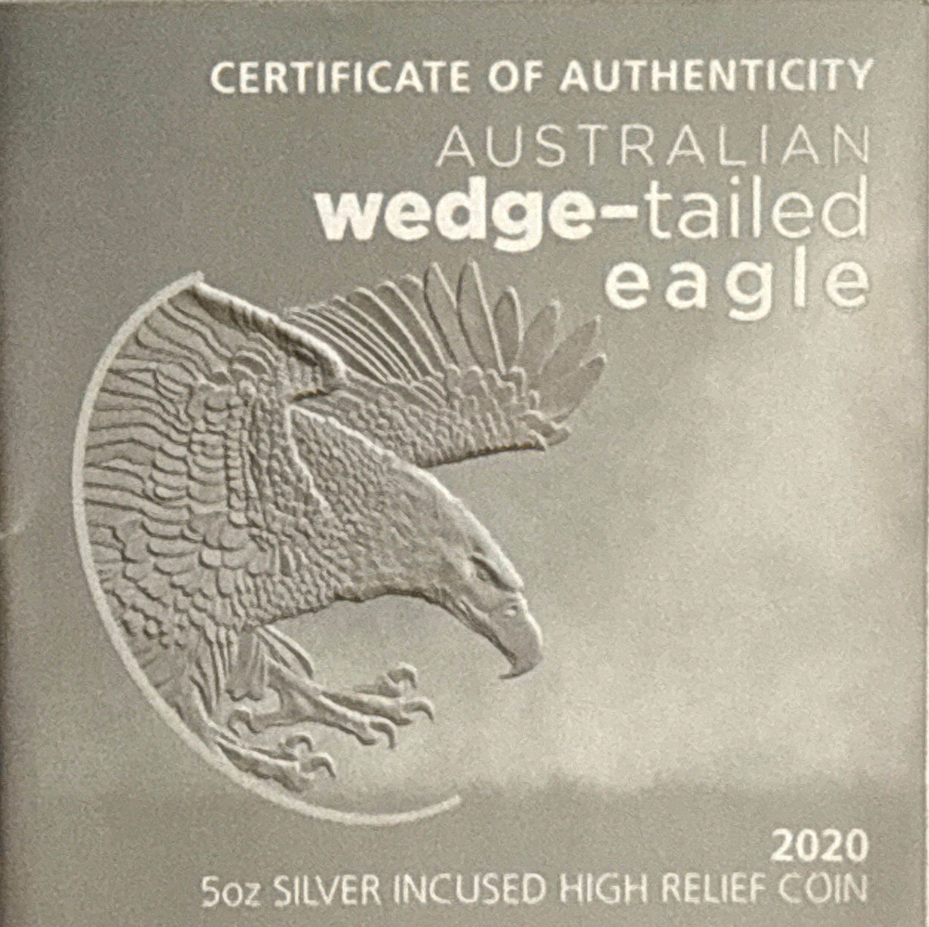2020P Australia 5 oz $8 Silver Wedge-Tailed Eagle-Incluse NGC High Relief-Incluse PF70 UCAM  Mercanti