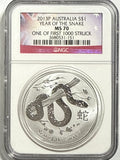 2013-P Australia $1 Year of the Snake NGC MS70 One of the First 1k Struck