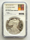 2007-W American Silver Eagle NGC 1 oz PF70 UCAM  J. M. Mercanti hand signed Art Label