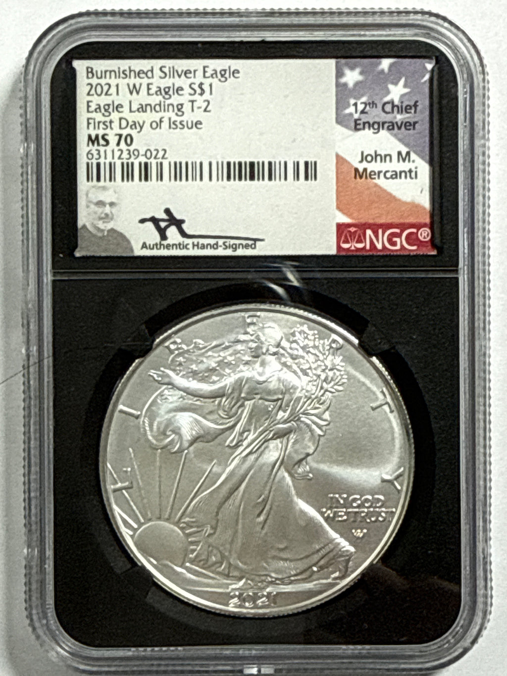 2021-W Burnished American Silver Eagle 3 Piece Set T-2 NGC MS70 FDOI FL Mercanti/Gaudioso/Damstra