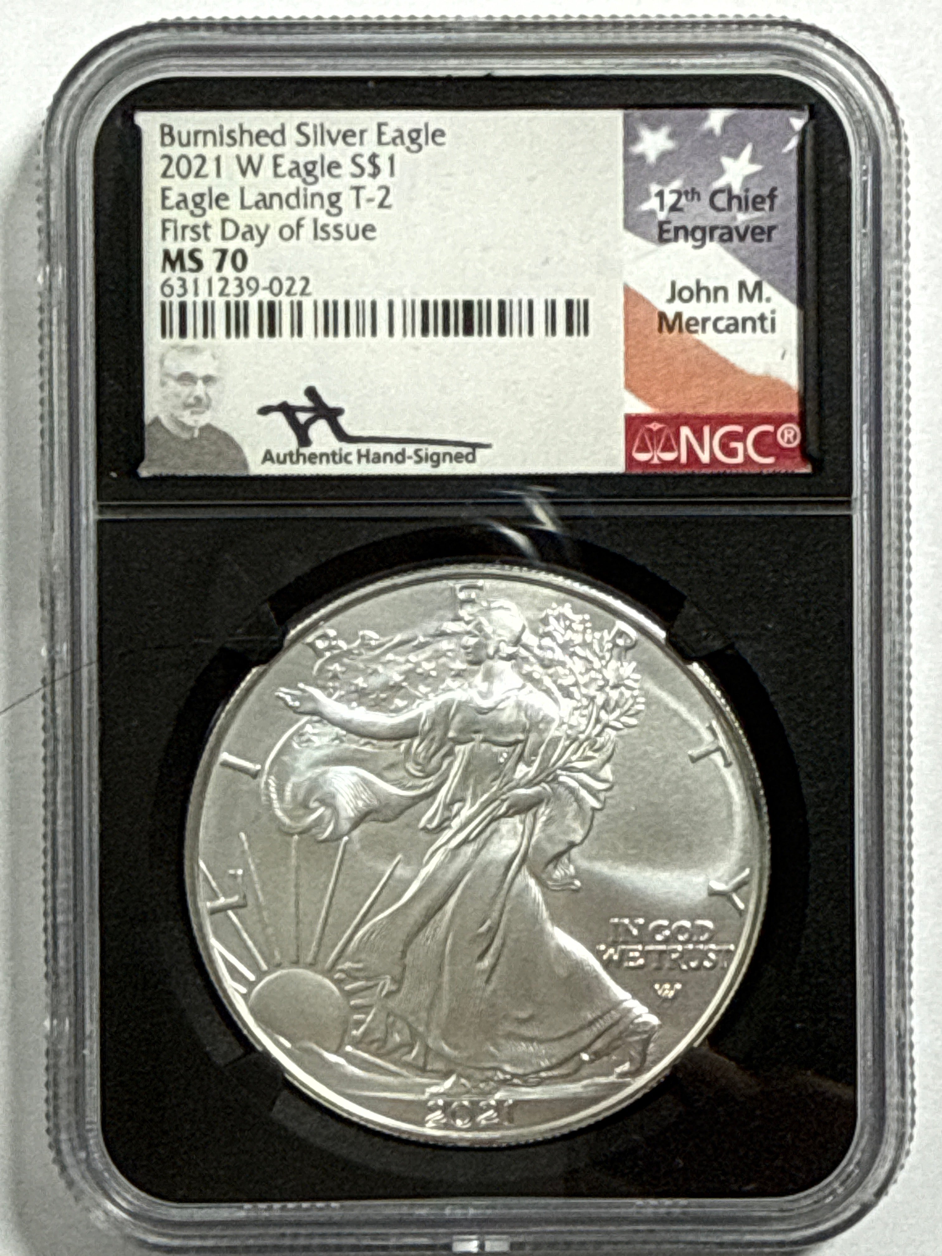 2021-W Burnished American Silver Eagle 3 Piece Set T-2 NGC MS70 FDOI FL Mercanti/Gaudioso/Damstra