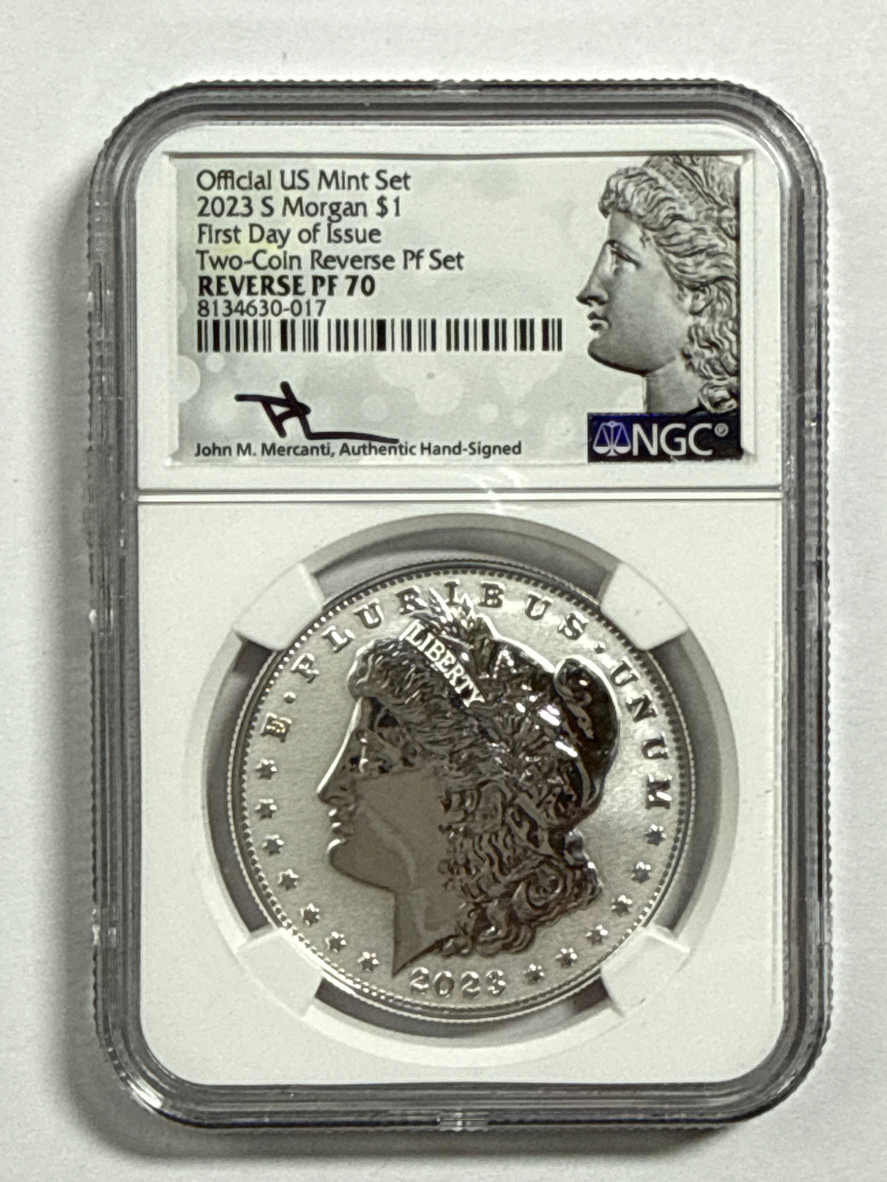 2023-S Morgan/Peace Silver Dollar 4 piece Official US Mint Set NGC FDOI Two-Coin Reverse PF Set Reverse PF70 Mercanti/Ryder Hand Signed with Displaty Box