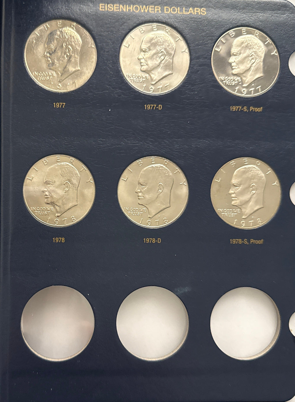 1971-1978-D,P,S American Eisenhower Silver and Silver Clad Dollars Complete 32-Coin Set in a Whittman Album 10 Coins 40% Silver