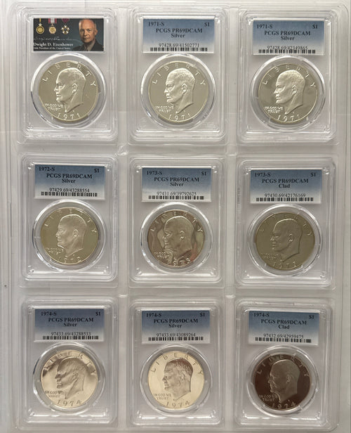 1971-1978-S American Eisenhower Silver and Silver Clad Dollars MS69/MS67 18-Coin Set 10 Coins 40% Silver
