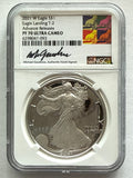 2021-W American Silver Eagle NGC 1 oz PF70 UCAM Advance Release Eagle Landing T-2 M. Gaudioso Art Label