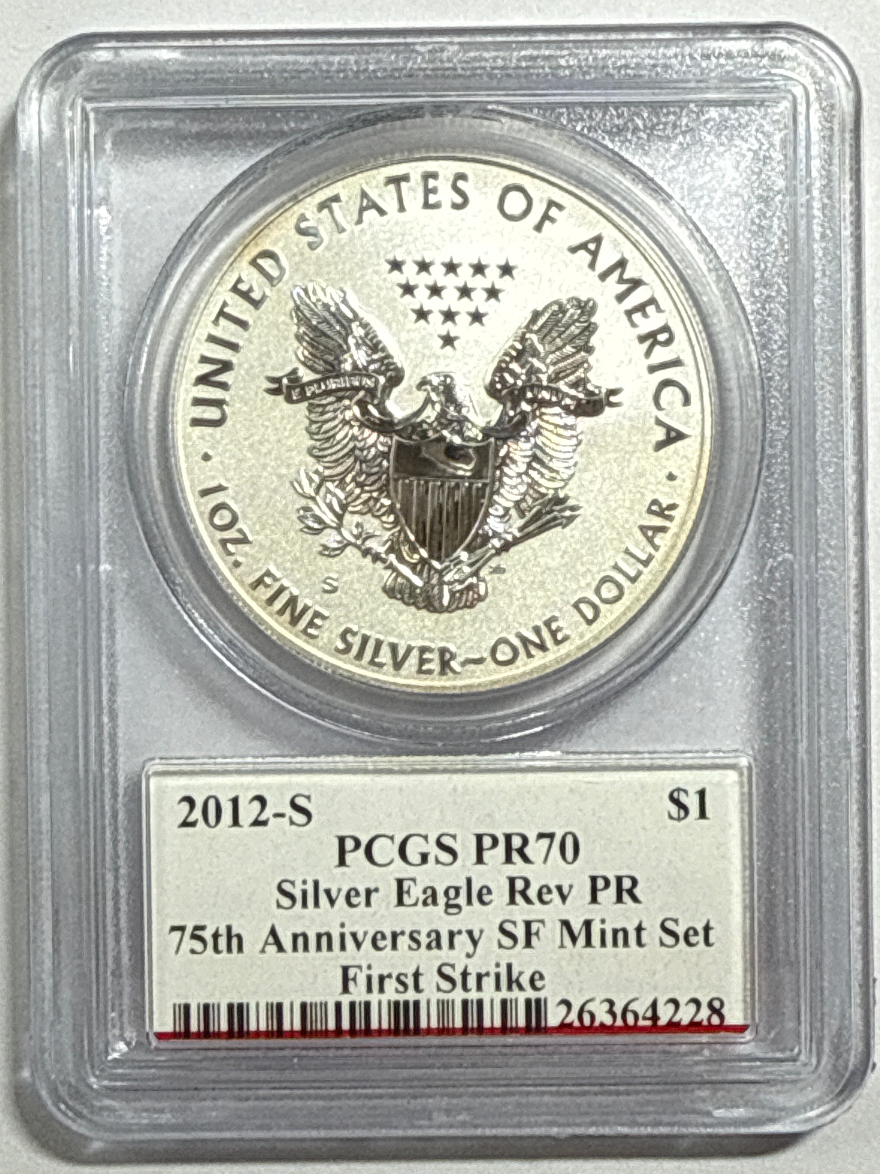 2012-S American Silver Eagle Rev PR PCGS PR70 First Strike 75th Anniv. SF Mint Set Mercanti