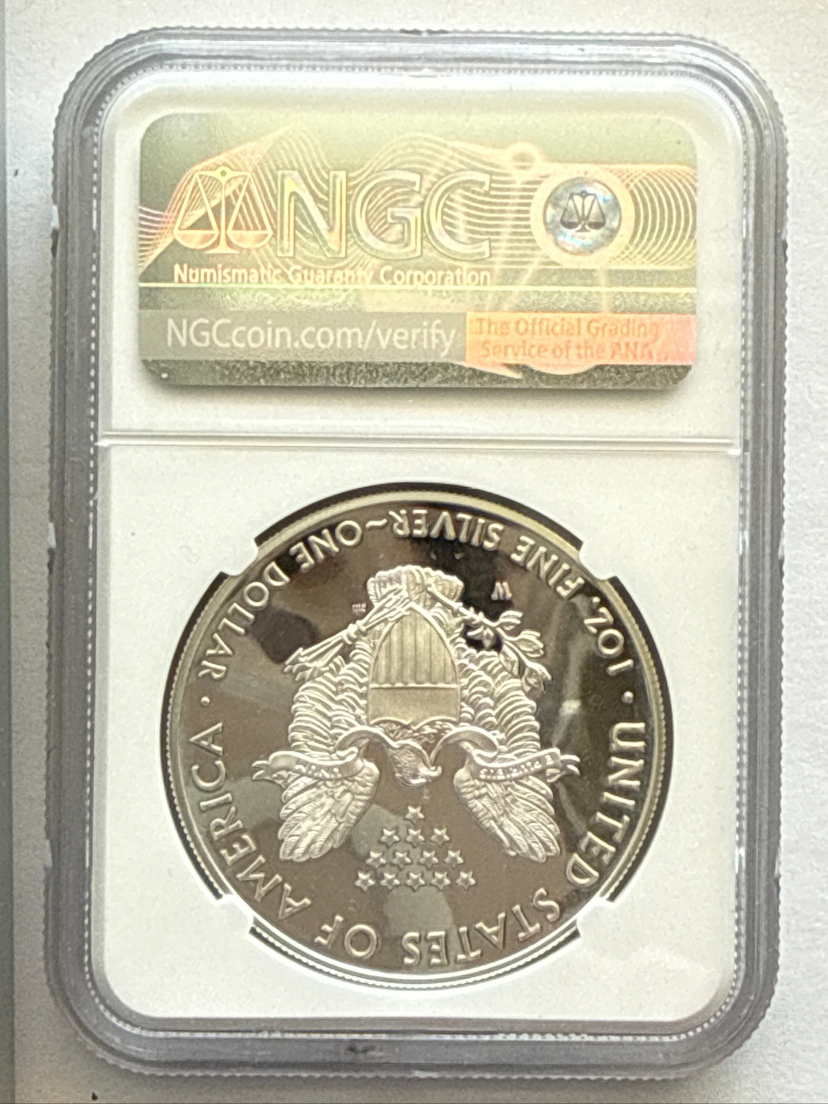 2019-W American Silver Eagle NGC 1 oz PF70 UCAM ER J. M. Mercanti hand signed Art Label
