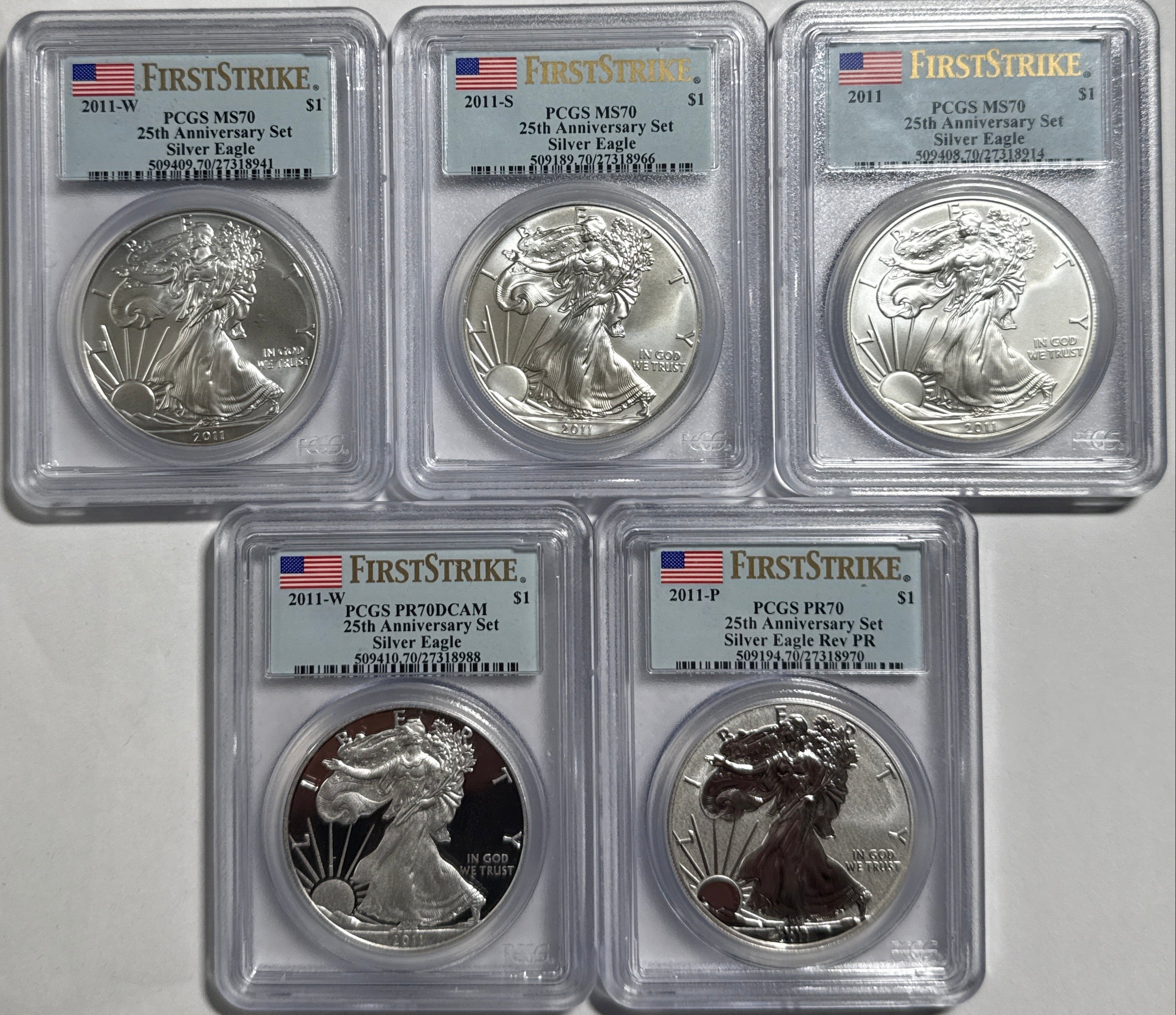 2011  American Silver Eagle PCGS First Strike 5-Coin Box set 25th Anniversary
