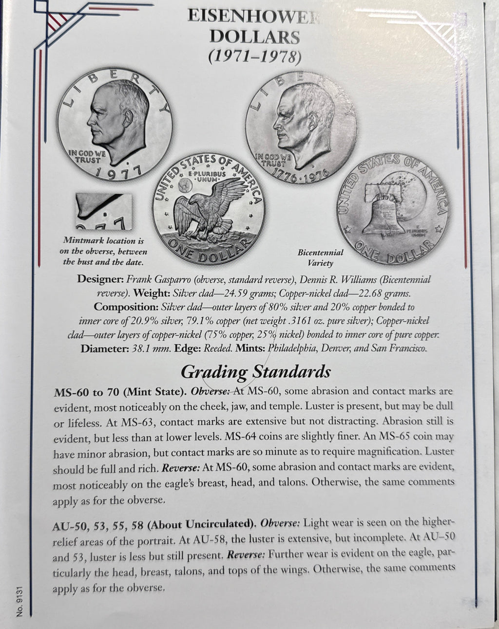 1971-1978-D,P,S American Eisenhower Silver and Silver Clad Dollars Complete 32-Coin Set in a Whittman Album 10 Coins 40% Silver