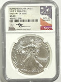 2017-W Burnished American Silver Eagle NGC MS70 FDOI FL John Mercanti Hand Signed