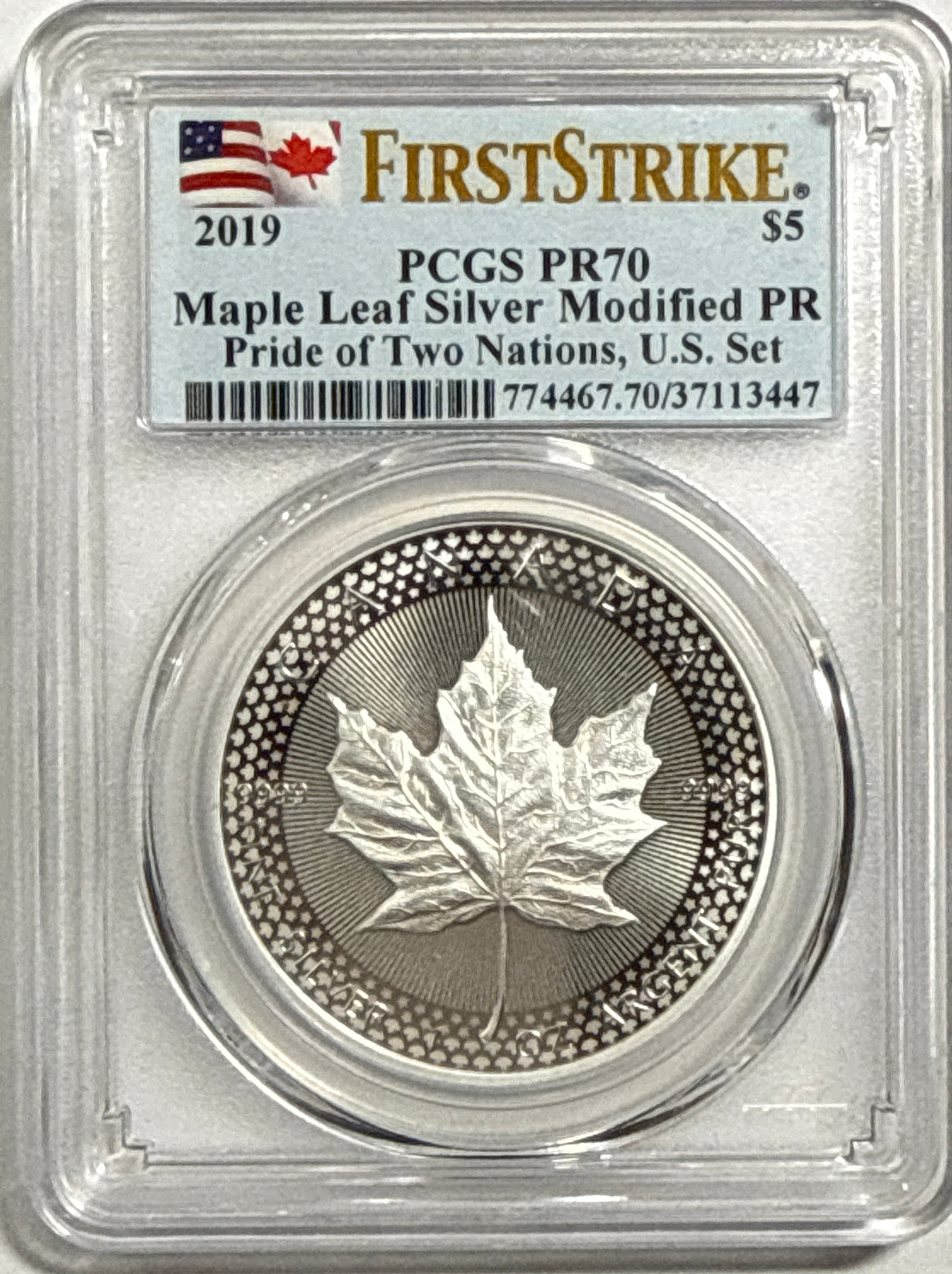 2019 Canada $5 Silver Maple Leaf Modified PR PCGS PR70 FS Pride of Two Nations U.S. Set