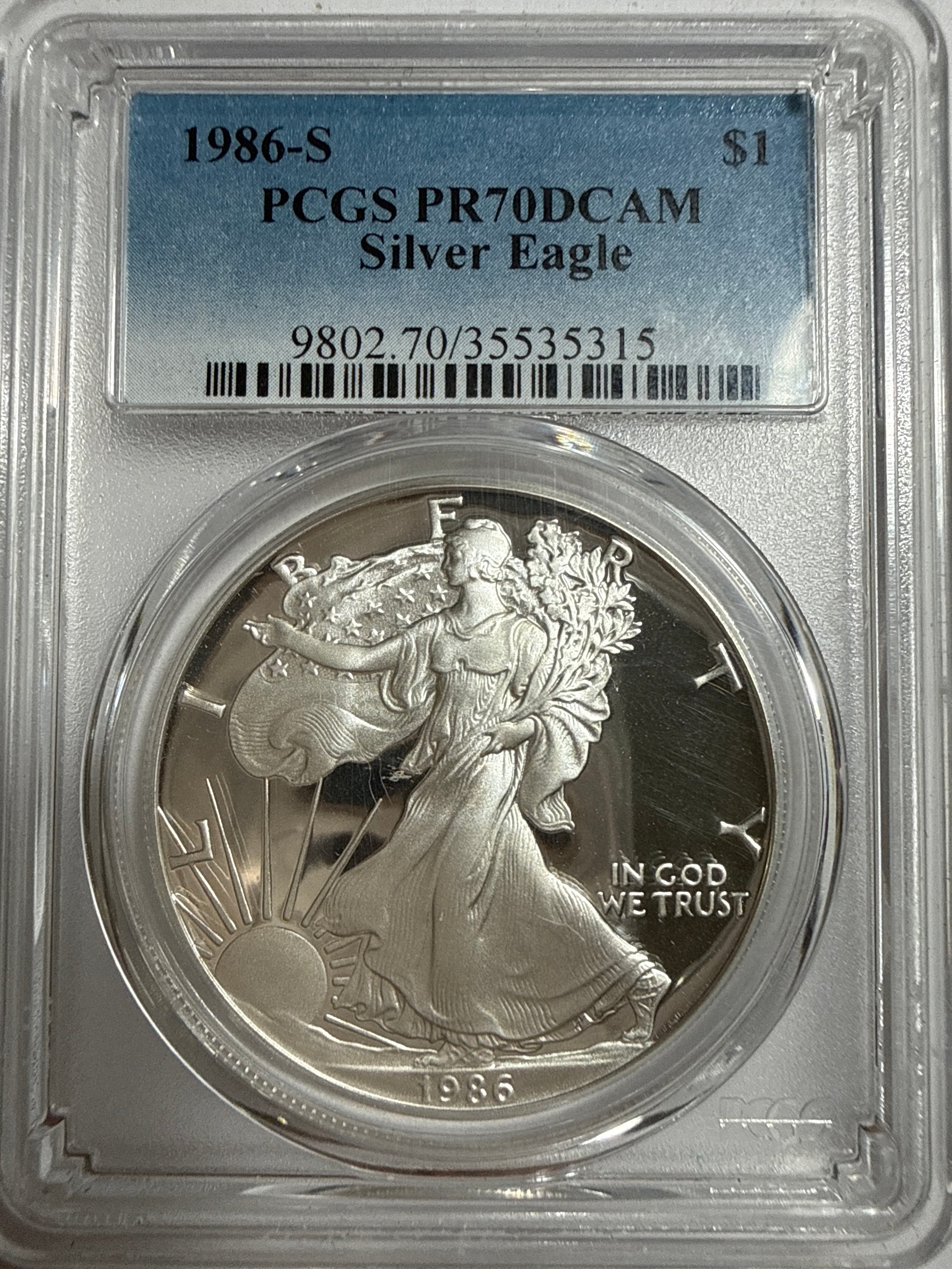 1986-S American Silver Eagle PR70 DCAM PCGS | Silver and Gold