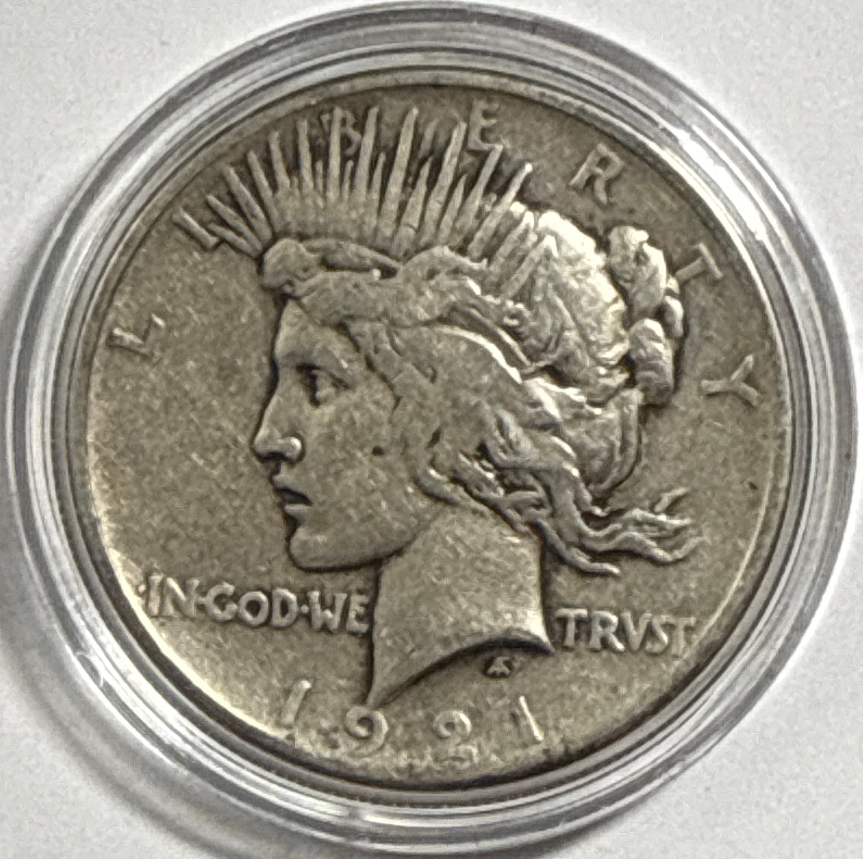 1921 American Silver Peace Dollar High Relief Circulated.