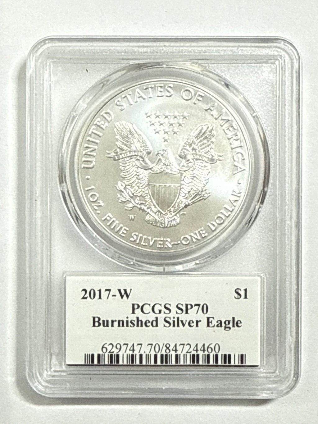 2017-W Burnished American Silver Eagle PCGS SP70 Flag Label John Mercanti