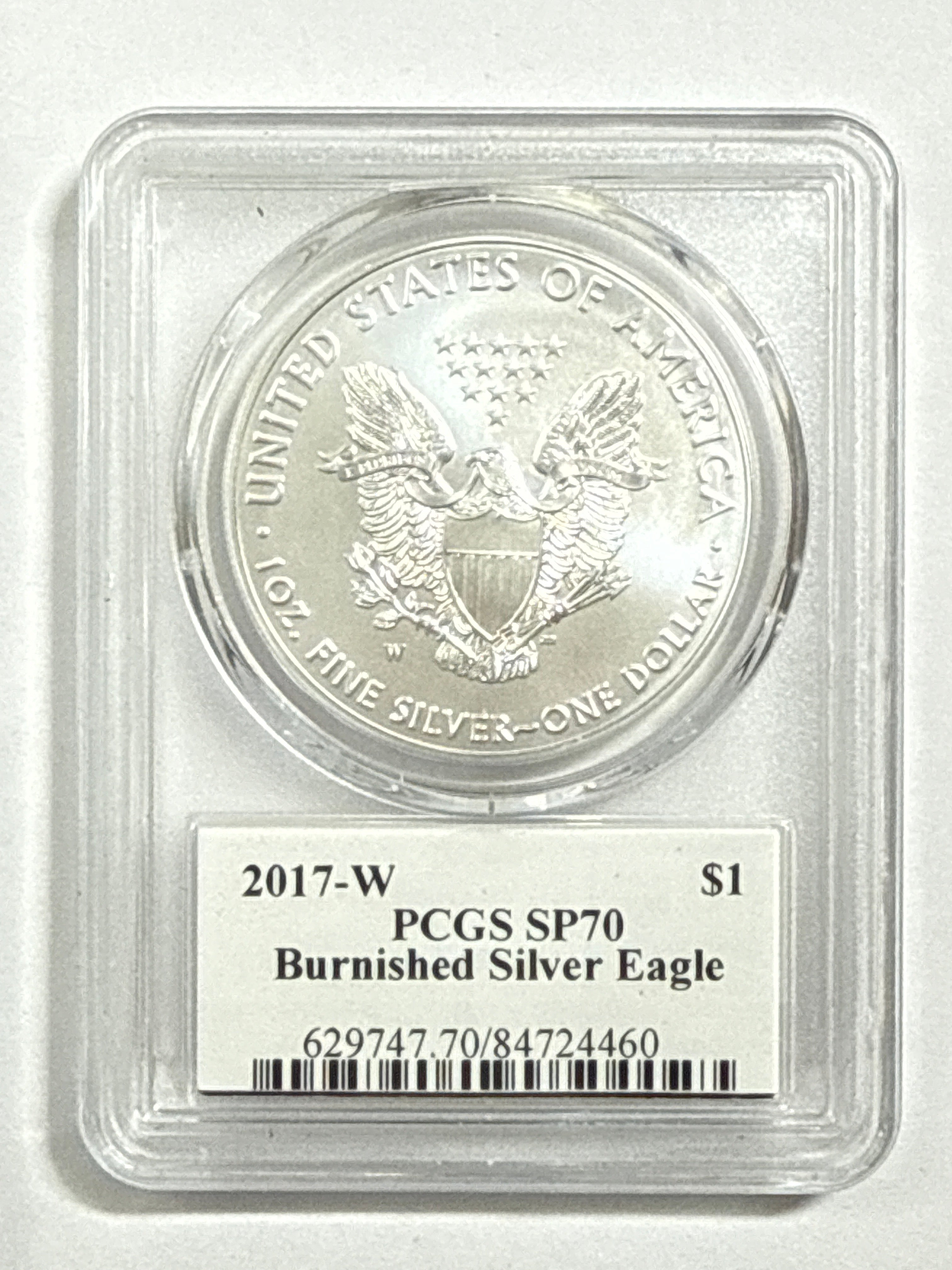 2017-W Burnished American Silver Eagle PCGS SP70 Flag Label John Mercanti