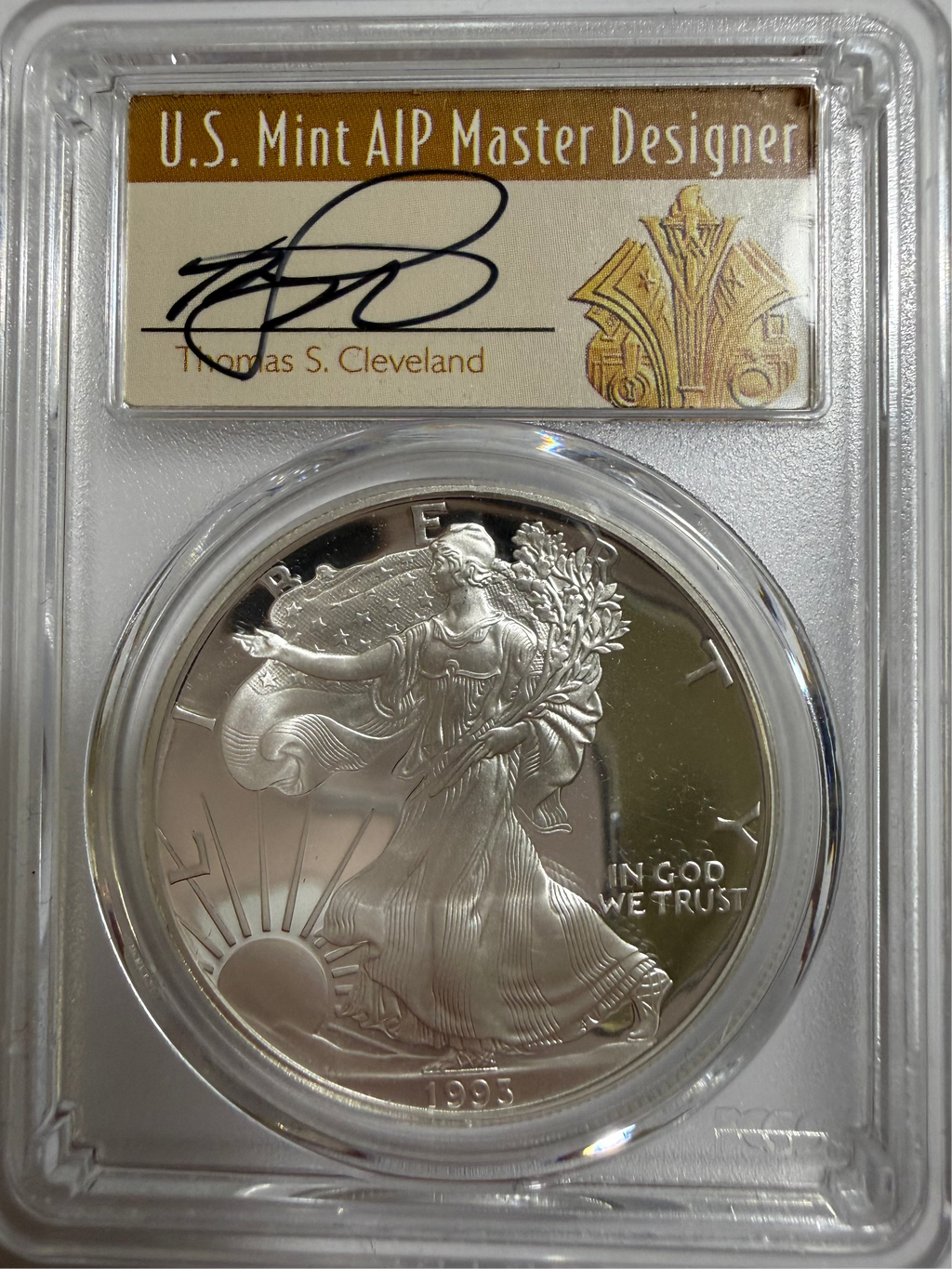 1993-P American Silver Eagle PR70 DCAM PCGS Rare Thomas S Cleveland Signed
