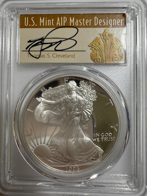 1993-P American Silver Eagle PR70 DCAM PCGS Rare Thomas S Cleveland Signed